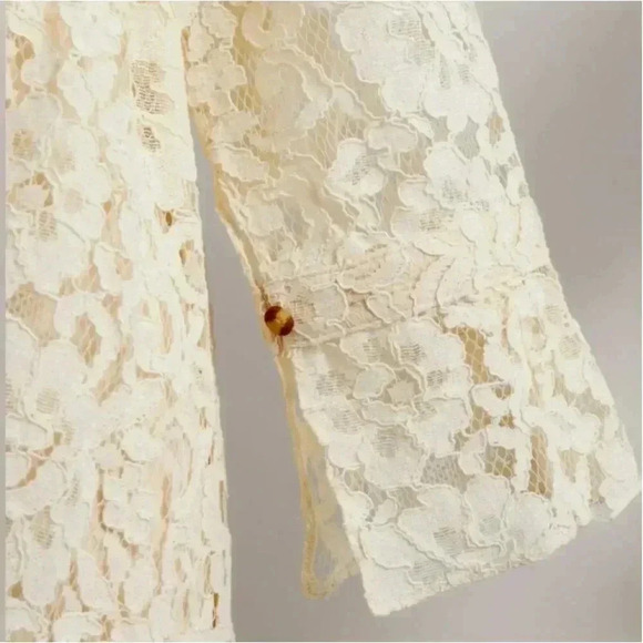 Sundance Victoria Ivory Lace Babydoll Dress Small Empire Waist High Neck Boho - Picture 2 of 9